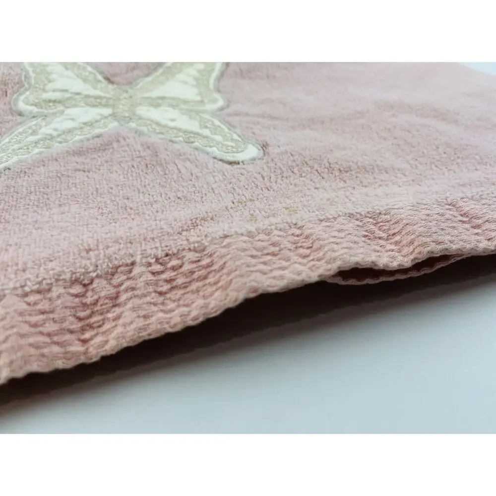 Vintage Avanti Pink Towel Set 4 Butterfly Satin Cream Ivory USA Body Bath Hand